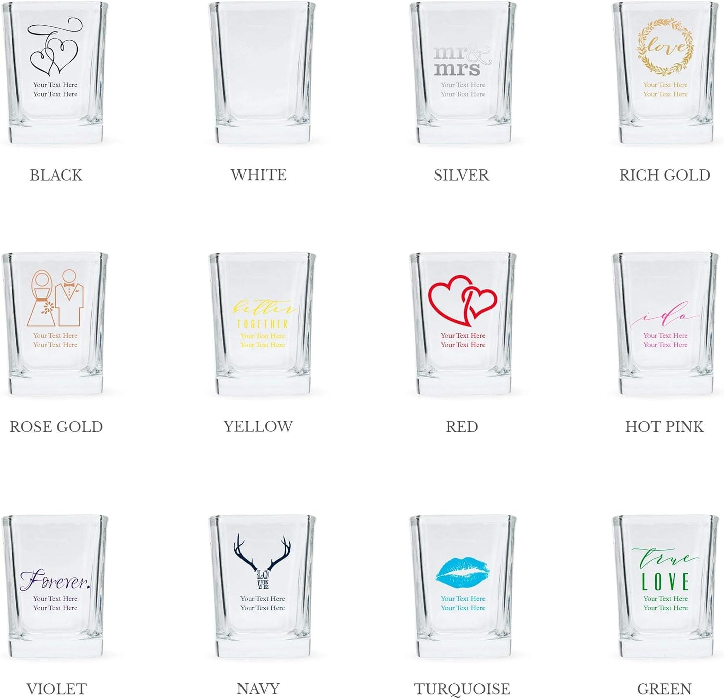 WEDDINGSTAR Personalized 2oz Square Shot Glass Customizable Full Color Print - 60 pack