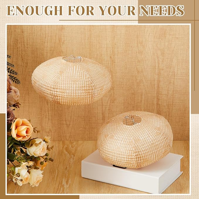 Hortsun 6 Pcs Print Burlap Oval Paper Lanterns Boho Chinese Paper Lanterns - Image 4
