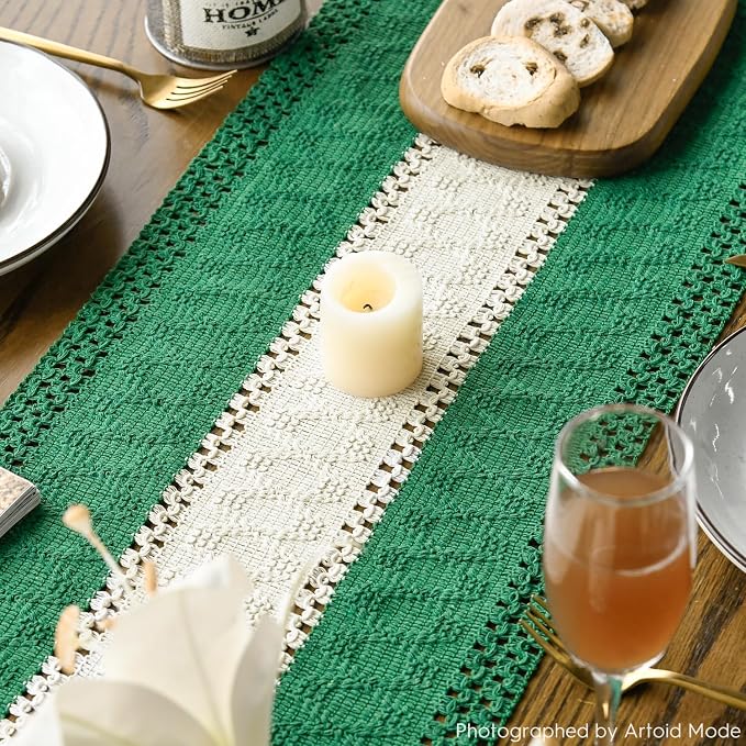 Artoid Mode Emerald Green Farmhouse Woven Table Runner 12x90 Inch | Holiday - Image 4