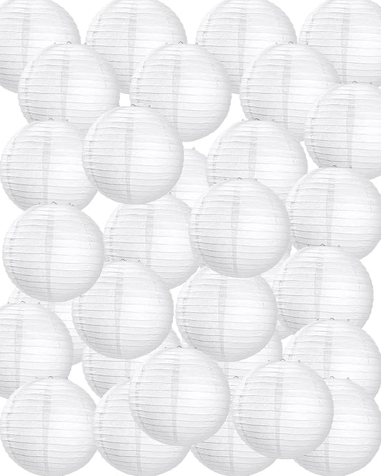 Treela 30 Pack White Chinese Japanese Paper Lanterns Decorative Hanging Round by Treela