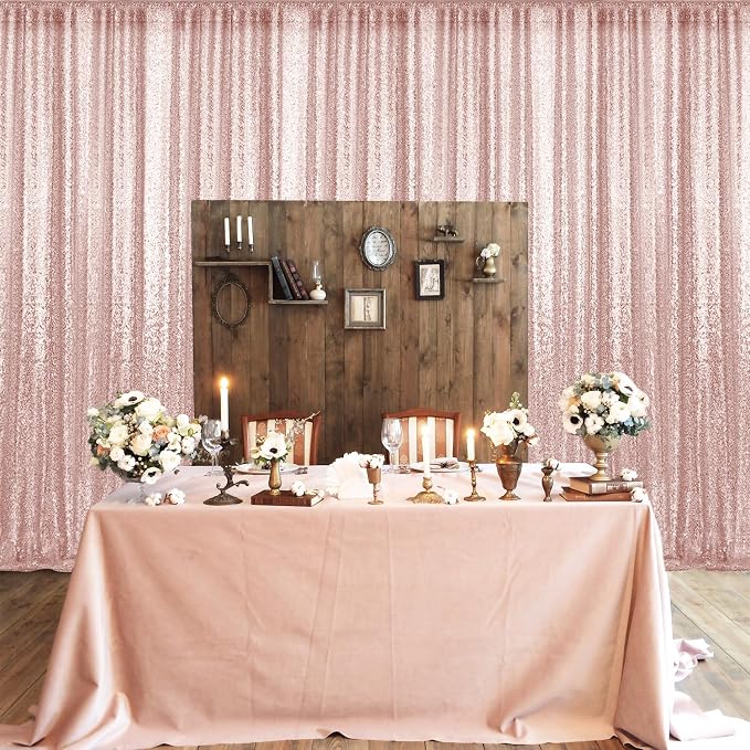 4×8FT-2PCS Rose Gold Sequin Backdrop Curtains Panels, Photography Backdrop - Image 4