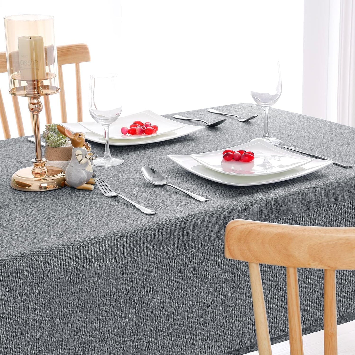 Hiasan Faux Linen Rectangle Tablecloth - Wrinkle and Stain Resistant Washable Table Cloth for Kitchen Dining Room Holiday Table Cover for Party Dinner, Grey, 54 x 108 Inch