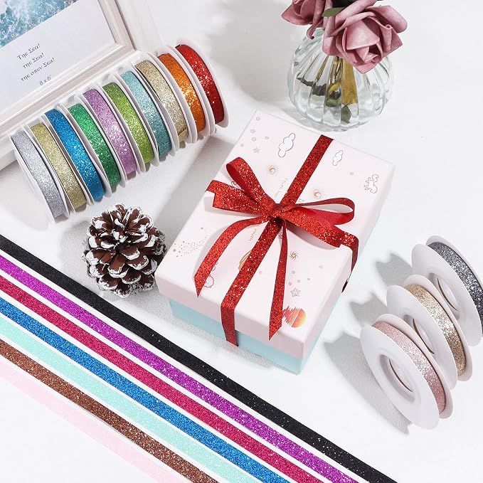 Matte Gold Metallic Glitter Ribbon - Image 4