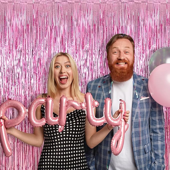 5 Pack Pink Foil Curtain Backdrop 3.2ft x 9.8ft Metallic Tinsel Foil Fringe - Image 7
