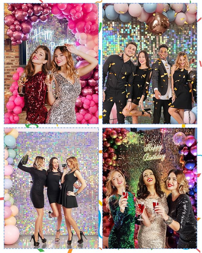 Iridescent Silver Shimmer Wall Backdrop, Sparkling Sequins, Glitter Glam Photo - Image 4