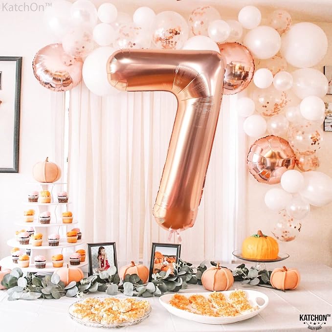 KatchOn Rose Gold Number 7 Balloon 40 Inch | 7th Birthday Balloon - Image 2