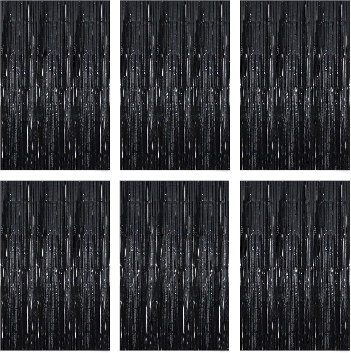 Black Foil Fringe Curtain 3.3×8.3FT 6 Packs, Metallic Tinsel Curtains Party Streamers for Birthday Graduation Baby Shower Decoration (6pcs,3.3FT×8.3FT, Black)