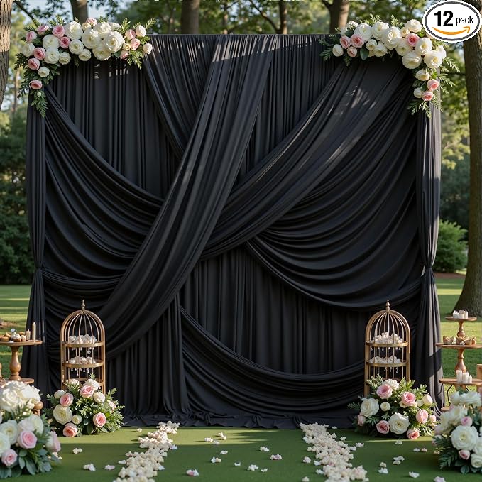 60ft×12ft Black Backdrop Curtain by PartyVillage