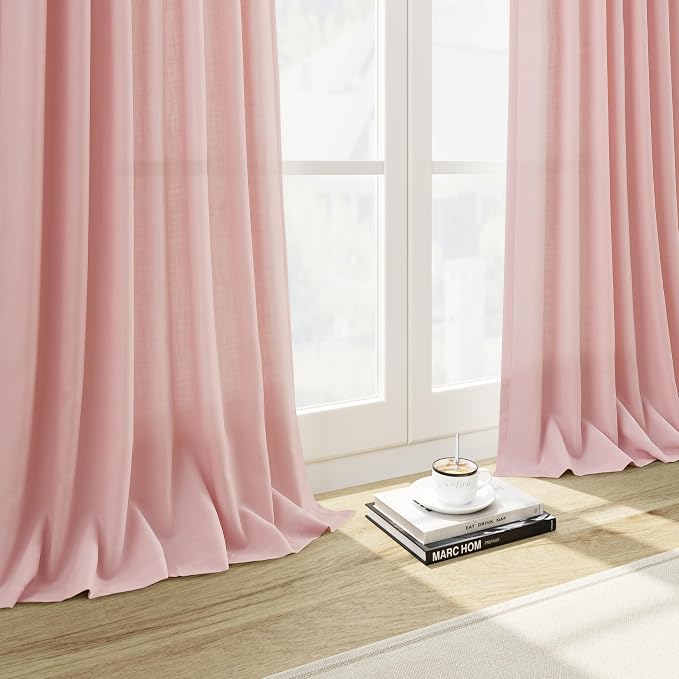 Pink Linen Curtains 96 Inches Long 2 Panels Set - Image 7