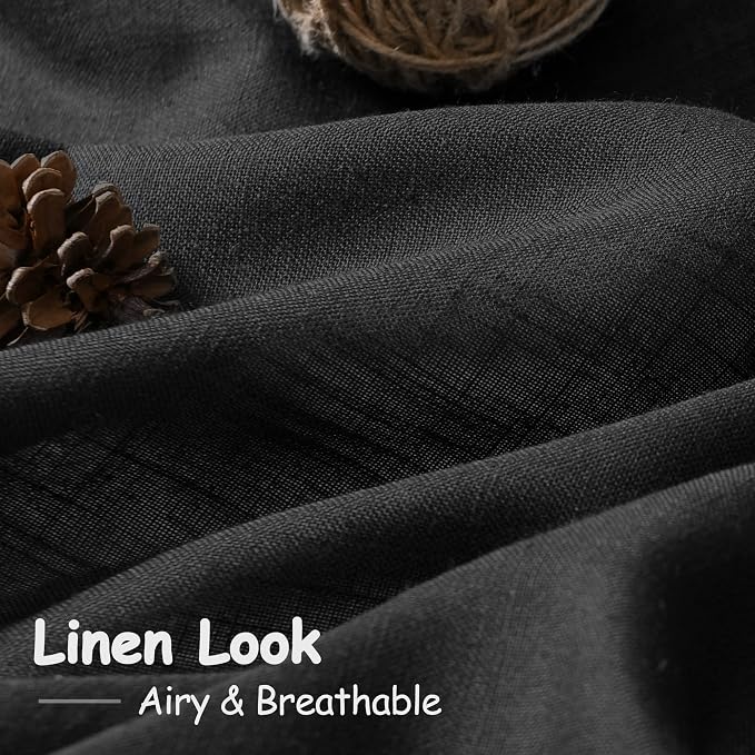 Black Linen Curtains 84 inches Long 2 Panels - Image 2