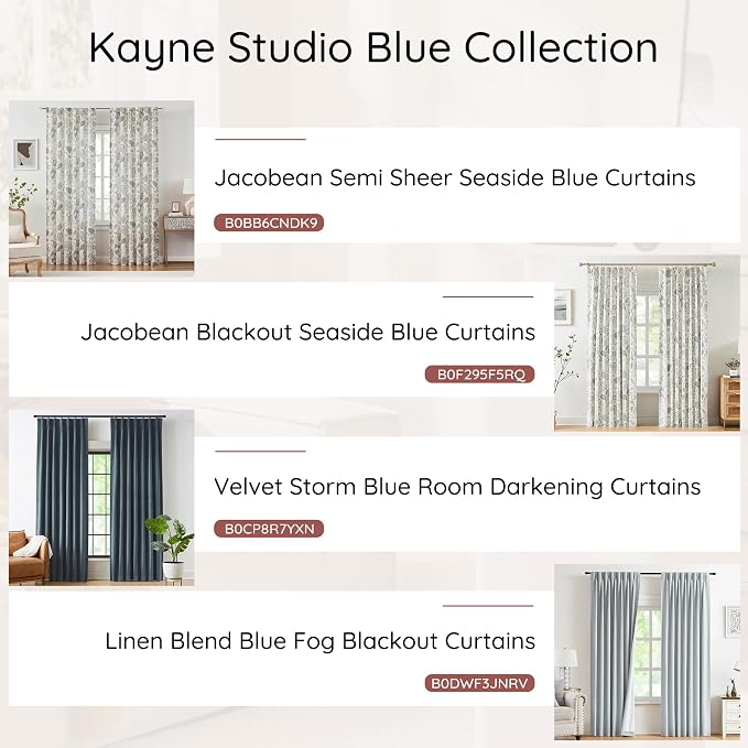 Kayne Studio Blue Grey Floral Botanical Rod Pocket Semi Sheer Curtains 63" | - Image 8