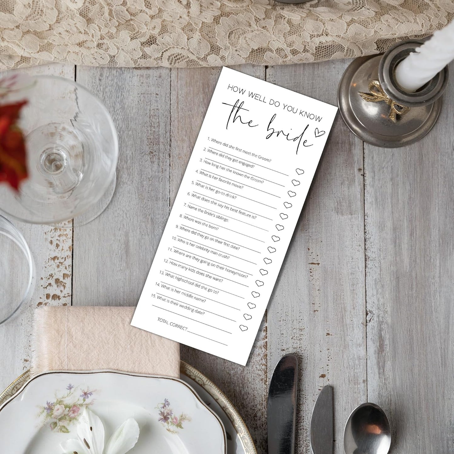 Bridal Shower Games, How Well Do You Know the Bride, 25Pcs 4x9inch Minimalist White Double-Sided Bridal Game Cards, Wedding Shower Games for Guests, Engagement Bachelorette Party Supplies - A11