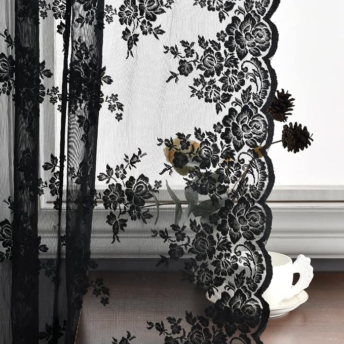 Kotile Black Sheer Lace Curtains by Kotile+Curtains