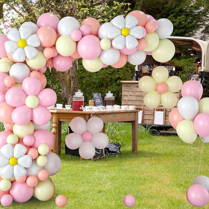 Daisy Balloon Garland Arch Kit, Retro Hippie Boho Pink White Yellow Balloons - Image 5