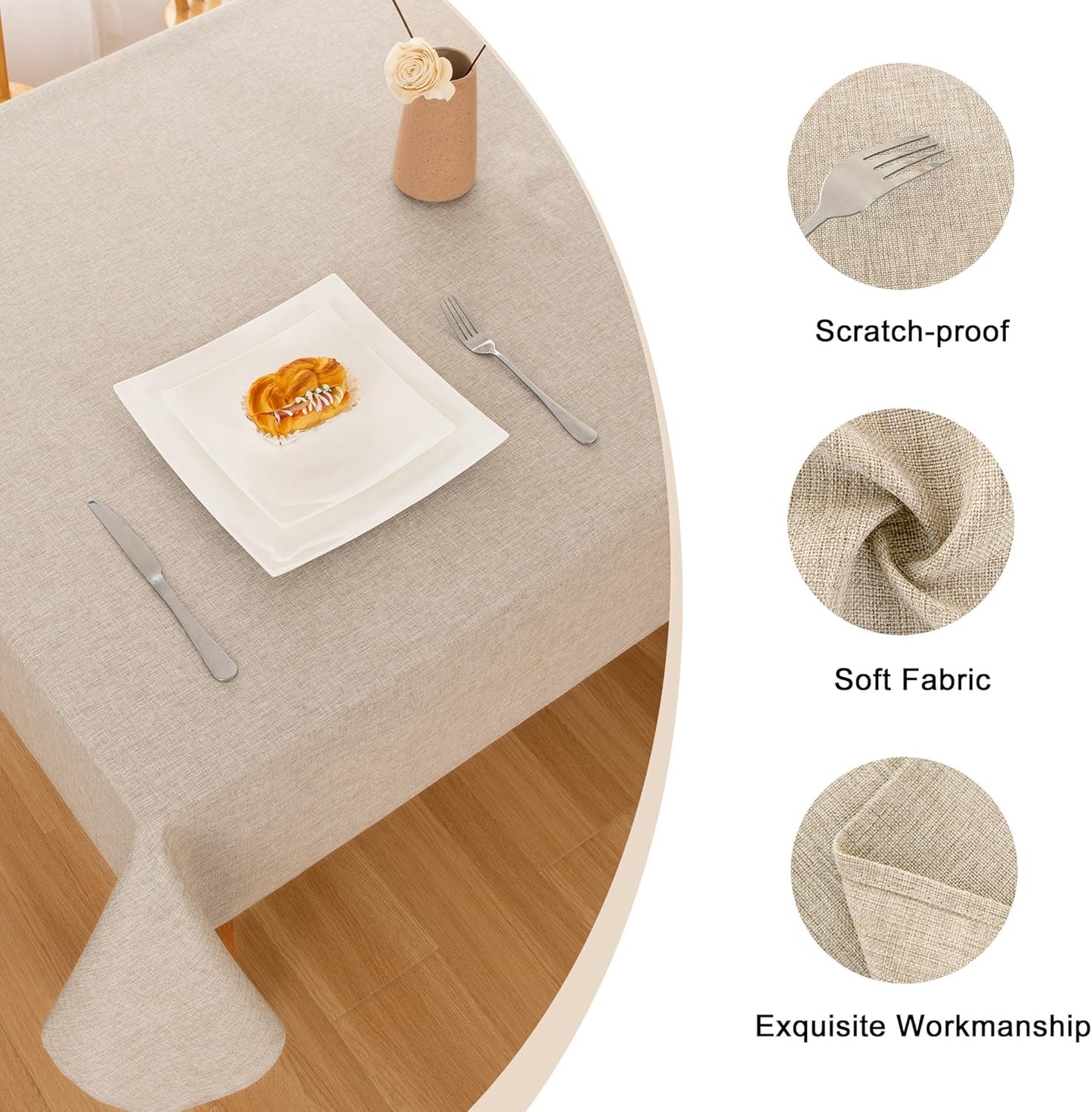 Hiasan 2 Pack Faux Linen Rectangle Tablecloth - Wrinkle and Stain Resistant Washable Table Cloth for Kitchen Dining Room Holiday Table Cover for Party Dinner, Beige, 60 x 120 Inch