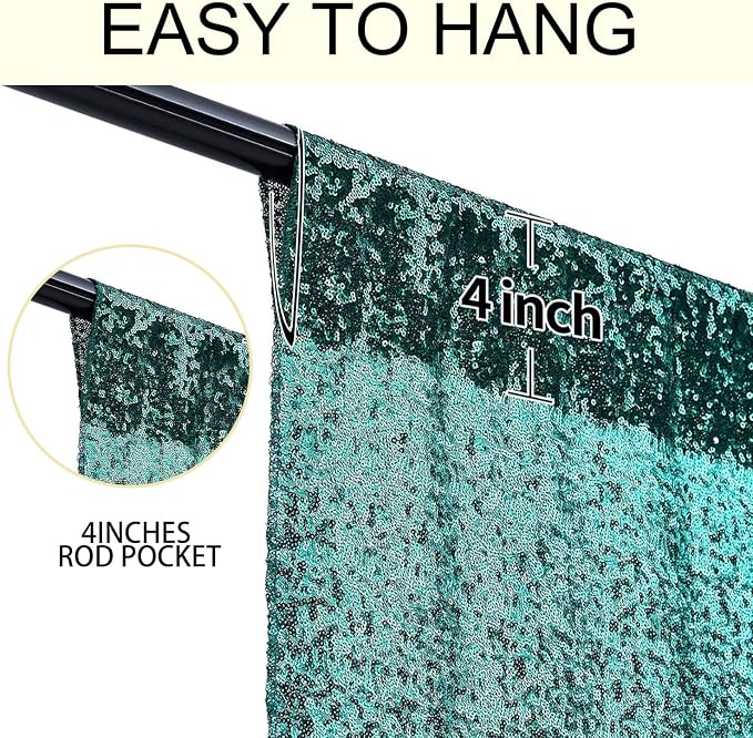 2×8FT-2PCS Hunter Green Sequin Backdrop Curtains Panels, Christmas Green - Image 5