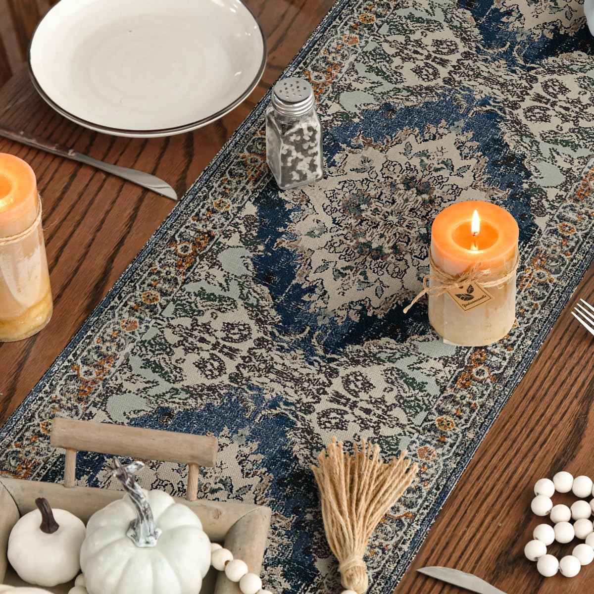Artoid Mode Boho Bohemia Style Black Table Runner, Country Rustic Farmhouse Magical Fall Kitchen Dining Table Decoration for Home Party Decor 13x72 Inch