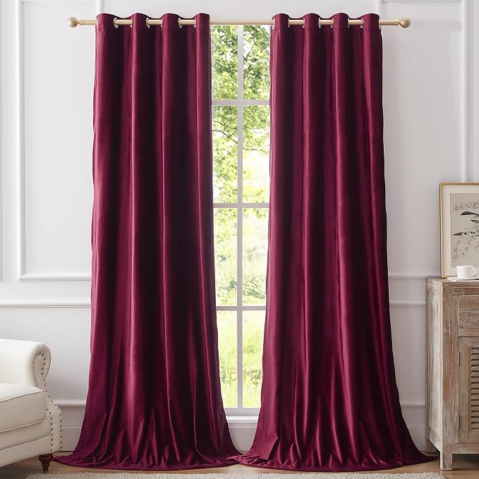 BULBUL Velvet Burgundy Blackout Curtains 120 inch Long by ModernShinyVelvetCurtains