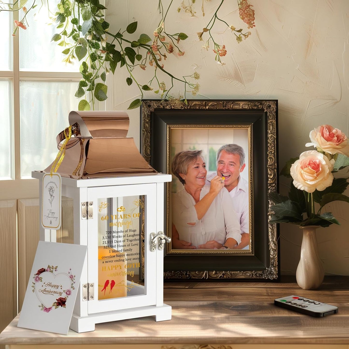 60th Wedding Anniversary Lantern - Rose Gold 60th Anniversary Wedding Gift for Couple, Parents, Grandparents