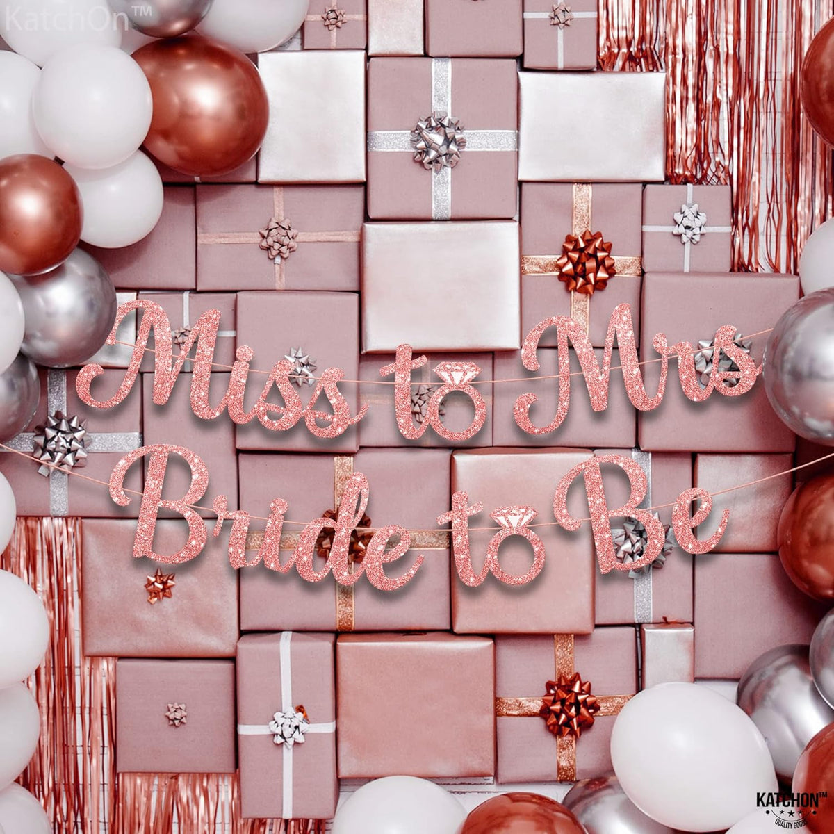 KatchOn, Rose Gold Miss to Mrs Bride to Be Banner - Glitter, 10 Feet, No DIY | Miss to Mrs Banner for Bridal Shower Decorations | Bridal Shower Banner | Bride to Be Sign, Bachelorette Party Decor