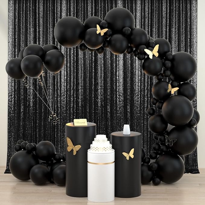 4×8FT-2PCS Black Sequin Backdrop Curtains Panels, Photography Backdrop Glitter - Image 2