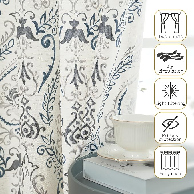 Linen Curtains 72 inches Long for Living Room, Printed Linen Curtains Grommet - Image 7