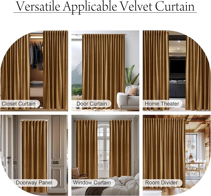 Back Tab Room Divider Curtains Luxury Gold Brown Velvet Blackout Thermal - Image 5