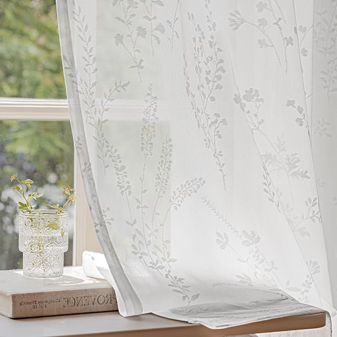 Anmao White Semi Sheer Light Filtering Curtains 72 Inches Long 2 Panels by Anmao