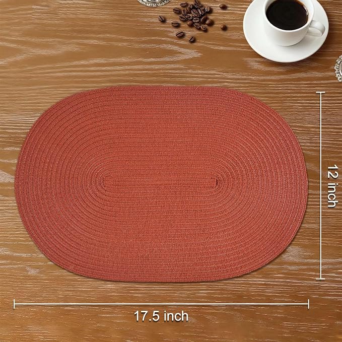 Placemats Set of 6, Woven Oval Braided Dining Table Mats | 12 x 17.5 Inch Size - Image 2
