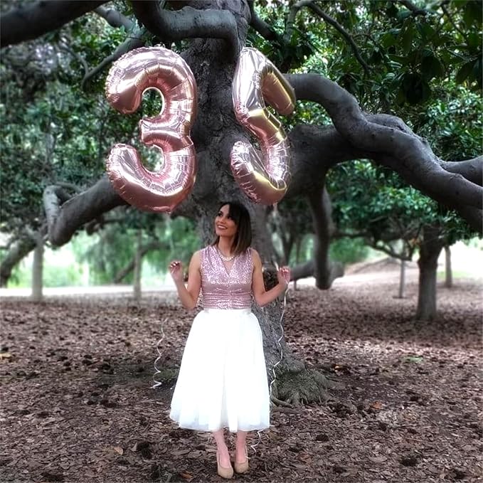 40 Inch Rose Gold Large Numbers Balloons 5, Self Inflating Digit 5 Helium - Image 6