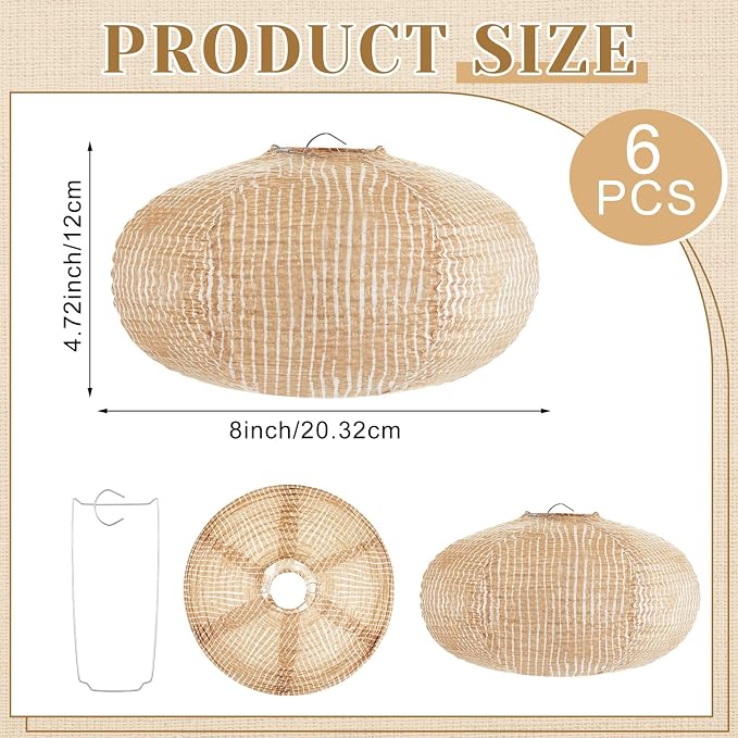 Hortsun 6 Pcs Print Burlap Oval Paper Lanterns Boho Chinese Paper Lanterns - Image 2
