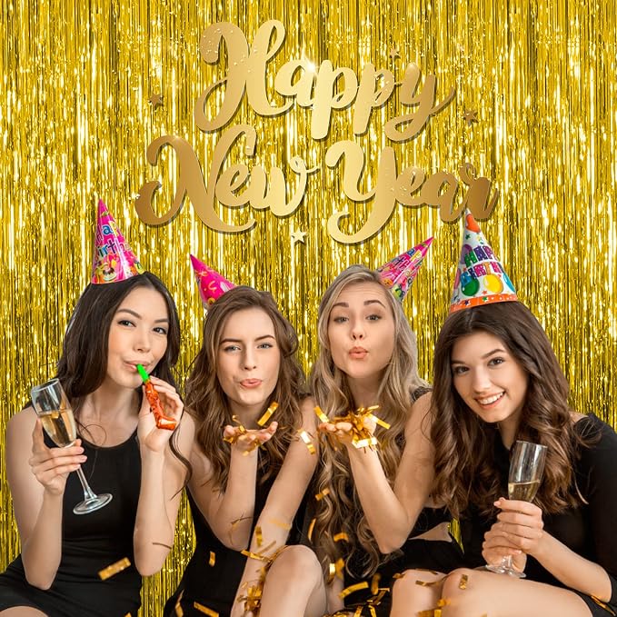 10 Pack Gold Fringe Curtain Backdrop Tinsel Streamers Birthday Party - Image 5