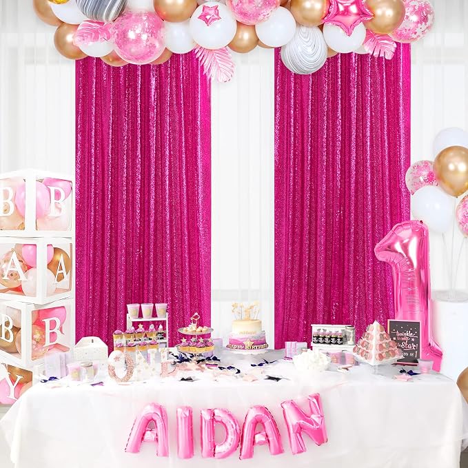 4 Pieces 2FTx8FT Fuchsia Sequin Backdrop Curtain Panels Stage Backdrop - Image 5