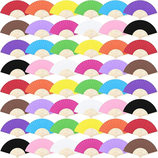Aneco 48 Pieces Handheld Paper Fans Paper Folding Fans by Aneco