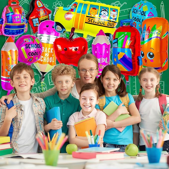 60 Pcs Back to School Balloons, Colorful Bus School Pencil Apple Crayon Foil - Image 3