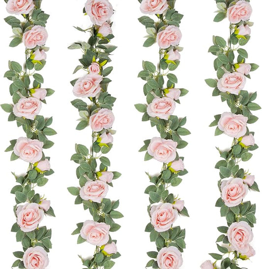 TELDRASSIL 4Pcs Artificial Rose Vine Fake Flower Garland Fake Silk Rose Hanging by Teldrassil