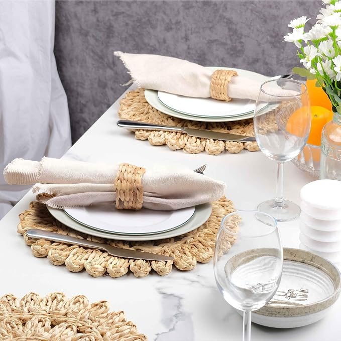 15" Corn Husk Woven Round Placemats Set of 6 - Image 7