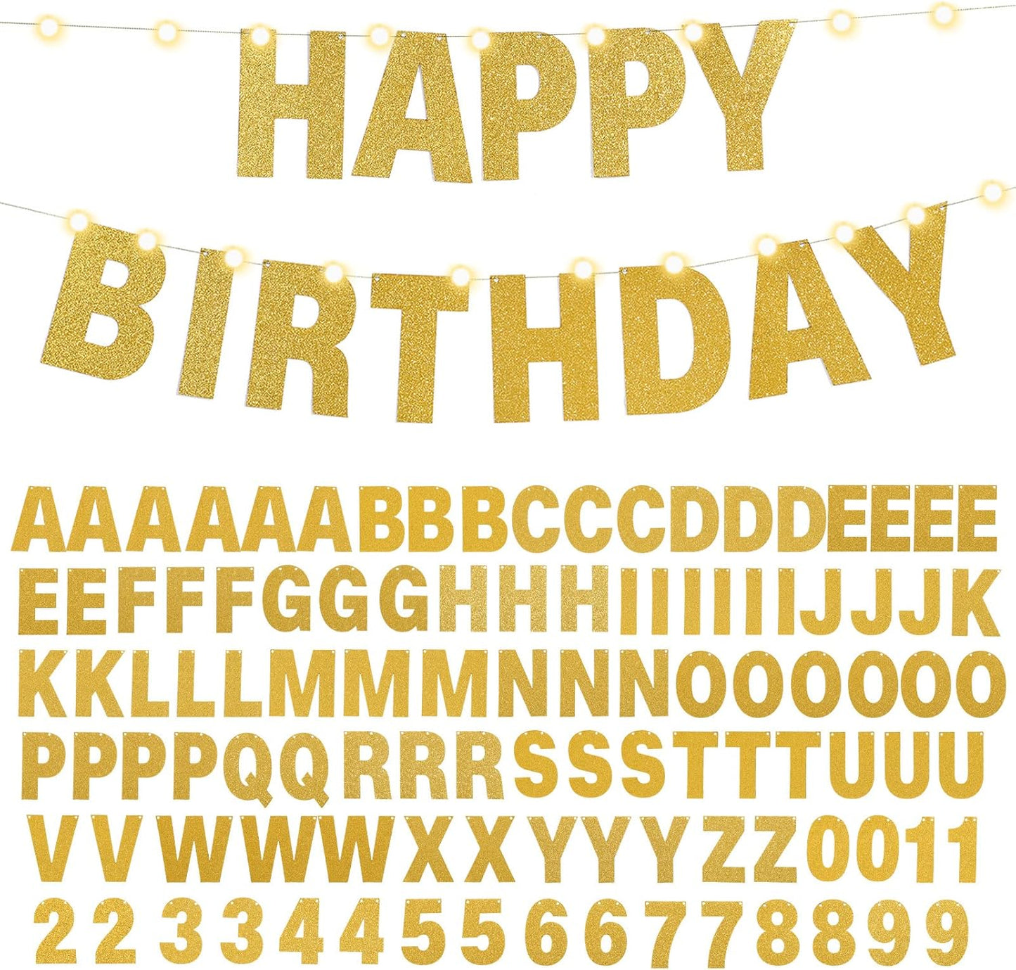 TaoBary 112 Pcs DIY Letter Custom Banner Glitter Customizable Banner Kit Including 107 Letters and Numbers 3 Rope for Valentine Birthday Party(Gold)