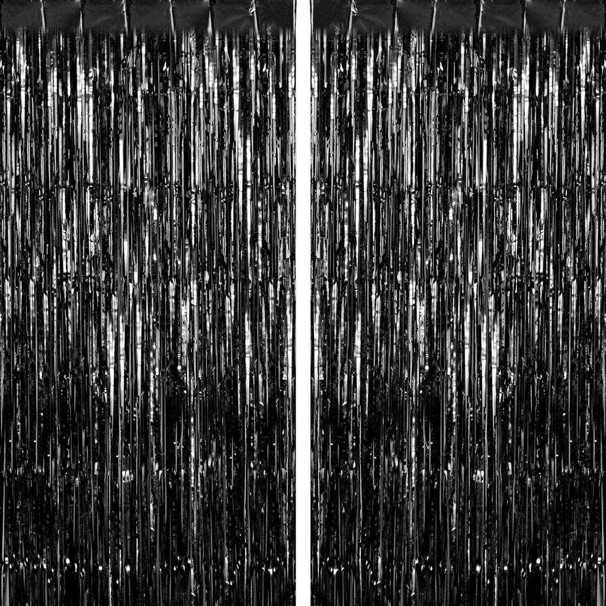 2 Pack Black Fringe Curtains Foil Shiny Fringe Backdrop Tinsel Door Streamers Foil Curtains for Birthday Wedding Engagement Bridal Shower Celebration Party Decorations Large