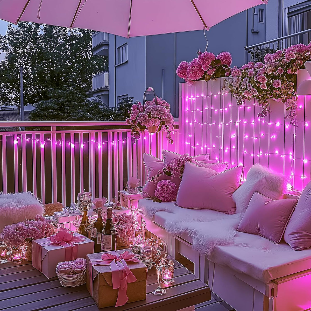 JMEXSUSS 500 LED Pink Room Lights, 8 Modes 163ft Waterproof Pink Christmas Lights Outdoor Plug in with Remote Control, Clear Wire String Light for Tree Outside Yard Wedding