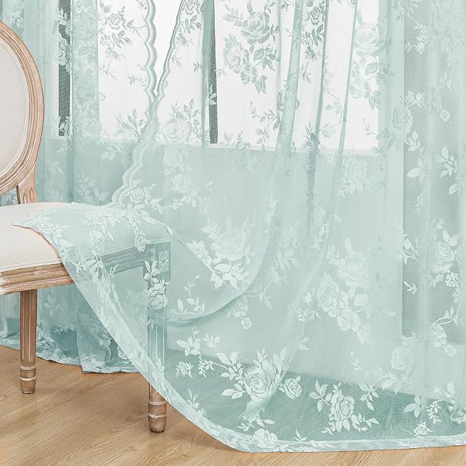 Aqua Lace Curtains 72 Inch Length 2 Panels - Image 5