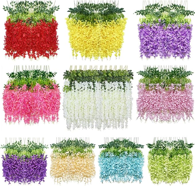Artificial Wisteria Hanging Flowers-Fake Wisteria Flower Garland Silk Vines - Image 7