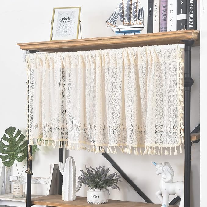 Sutuo Home Boho Sheer Curtain Valance Crochet Lace - Image 2