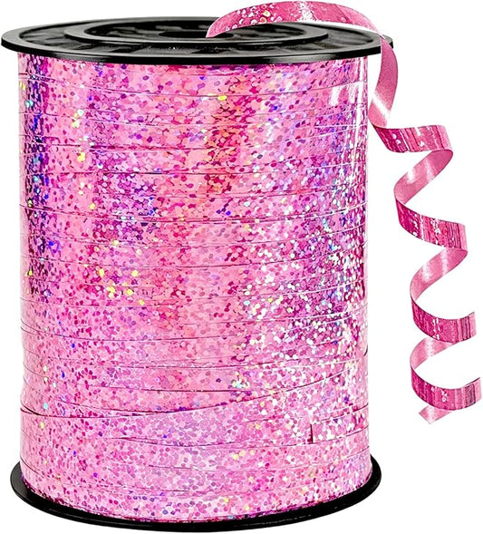 Pink Curling Ribbon, 500 Yard Shiny Metallic Pink Balloon String, 1/5" Ribbon by WUYUEJXI