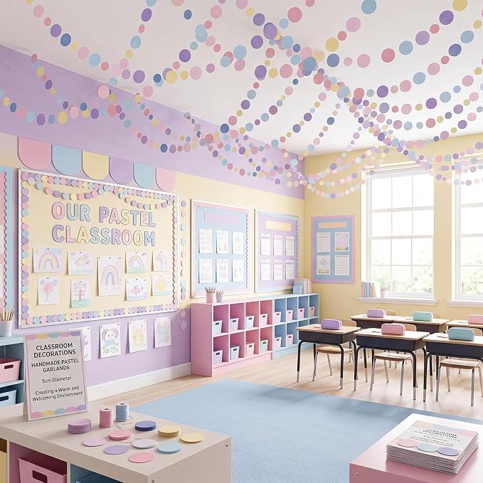 Outus 5 Pieces Colorful Circle Garland Banner Hanging Paper Dot Decorations - Image 6