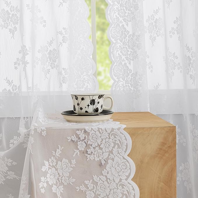 Kotile Extra Long White Lace Curtains - Image 4