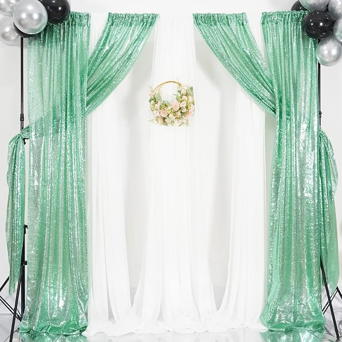 Poise3EHome Mint Green Sequin Backdrop Curtain, 2 Panels, - Image 7