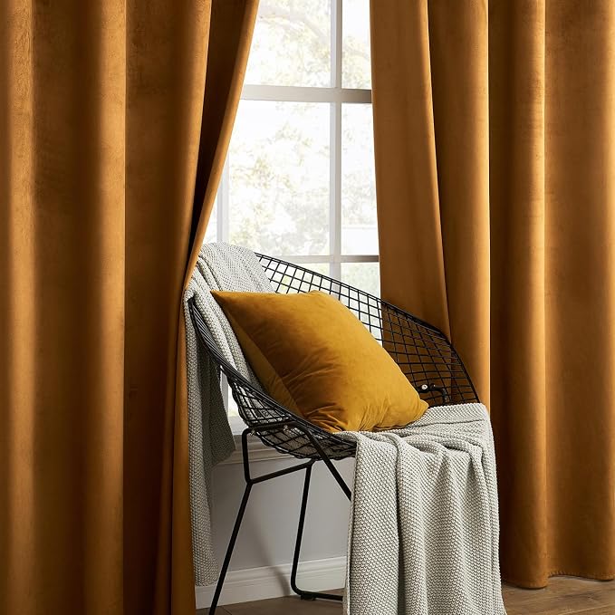 MIULEE Velvet Curtains Golden Brown 52 x 63 Inch Length Set of 2 | Grommet - Image 6