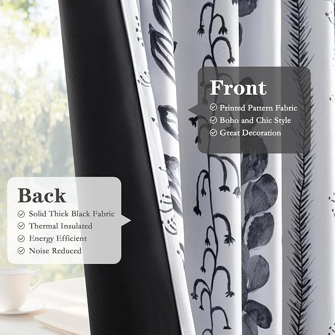 Boho Blackout Leaves Patterned Curtains 63 Inch Long 2 Panels Set - Image 4