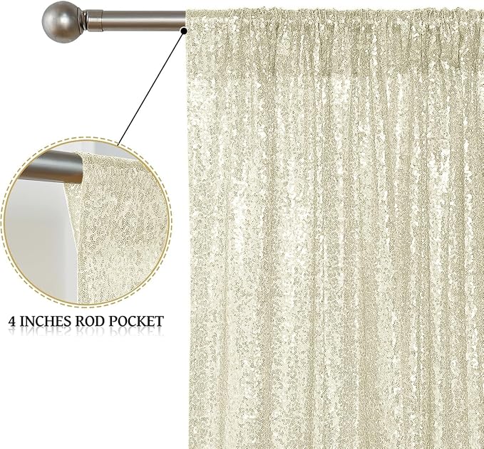 Sugargirl Champagne Sequin Backdrop Curtain 2 Panels 2FTx8FT Glitter Champagne - Image 4